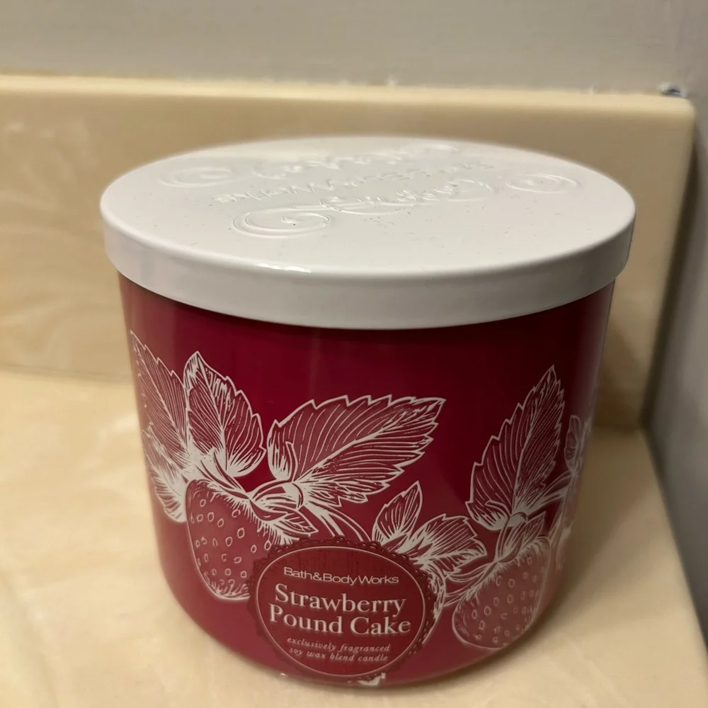Bath & Body Works Strawberry Pound Cake Body Cream and 3 wick Candle